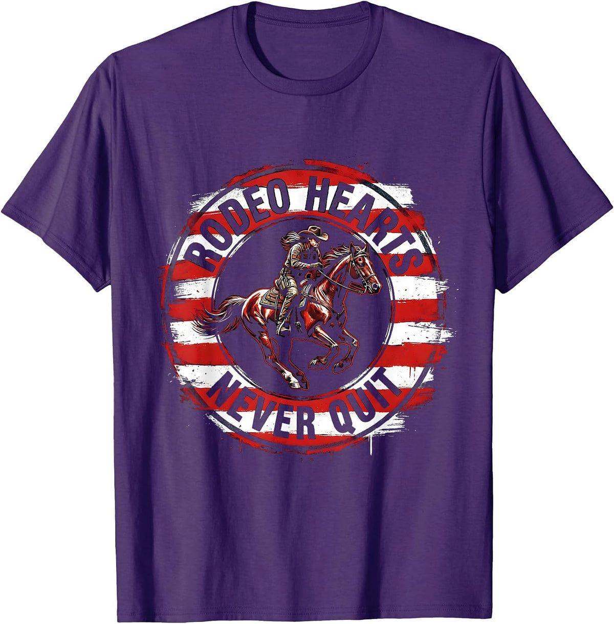 Men's Rodeo Hearts Never Quit Cowgirl Design T-Shirt - Purple