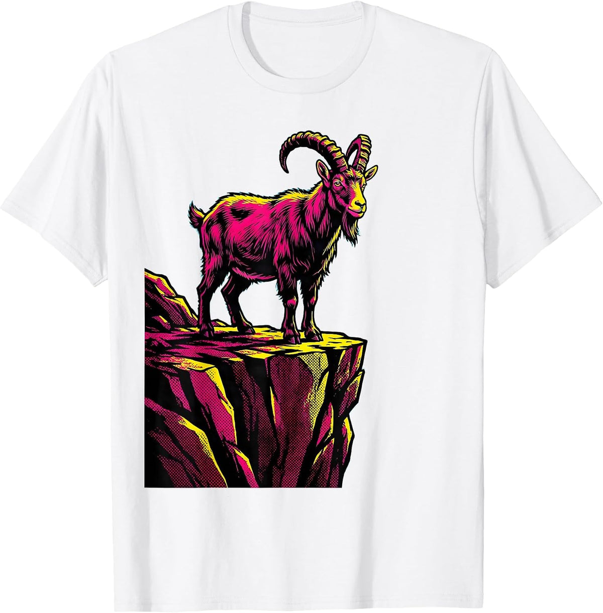 Men's Mountain Goat Cliff Edge Wildlife Graphic T-Shirt - White