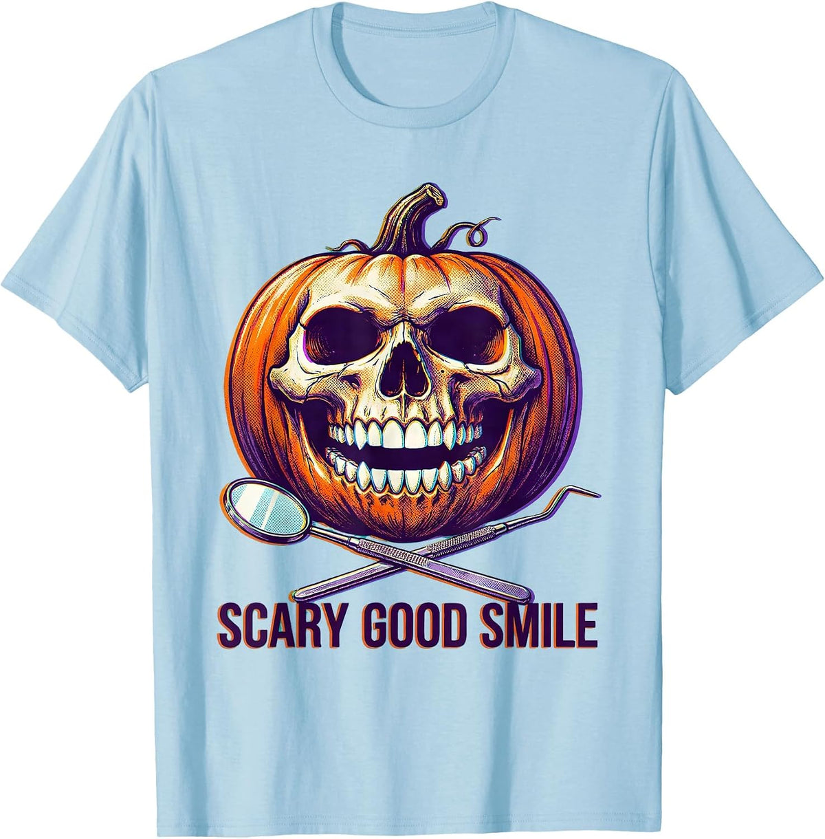 Men's Scary Good Smile Halloween Dental Design T-Shirt - Baby Blue