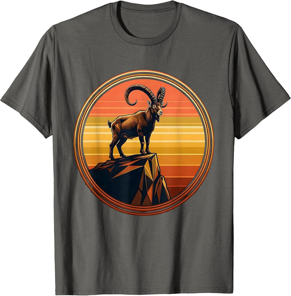 Mountain Goat Jagged Cliff Edge Wildlife Graphic T-Shirt - Asphalt Grey