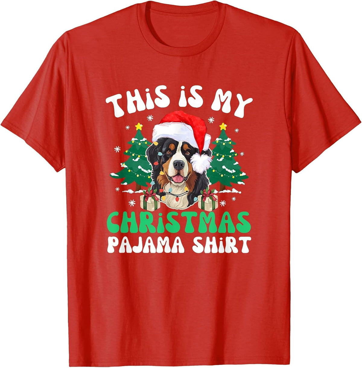 Bernedoodle Dog Lovers Tee, This is My Christmas Pajama T-Shirt - Red
