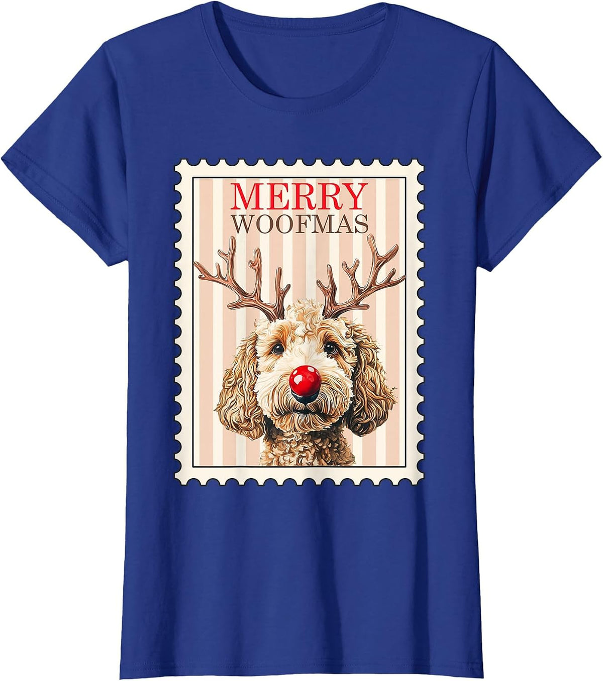 Merry Woofmas Reindeer Doodle Dog Reindoodle Dogs T-Shirt - Royal Blue