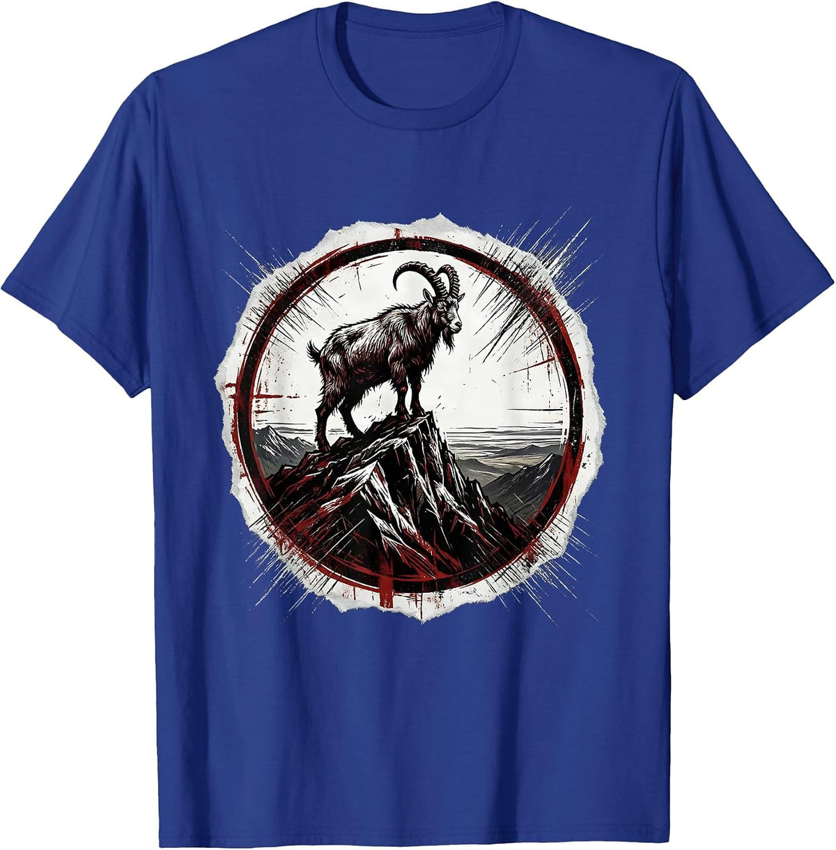 Men's Goat on Mountaintop Staring Into the Distance T-Shirt - Royal Blue
