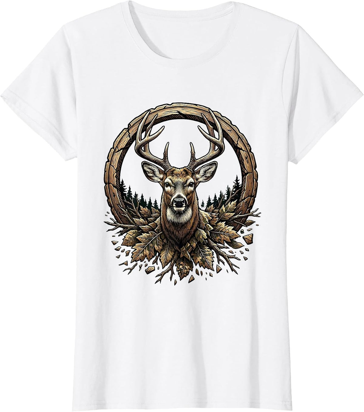 Boys Camo Deer Buck Hunting Graphic Tee T-Shirt - White