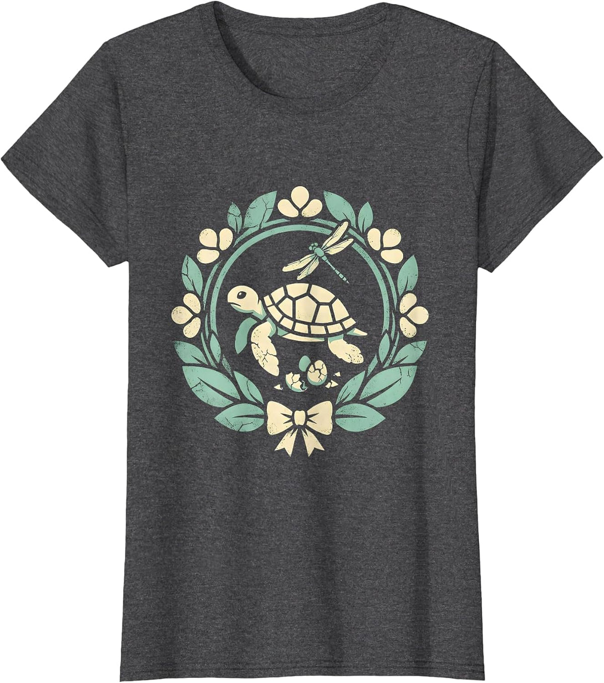 Women's Baby Sea Turtle Hatching Moonlit Beach Hawaiian T-Shirt - Dark Heather Grey