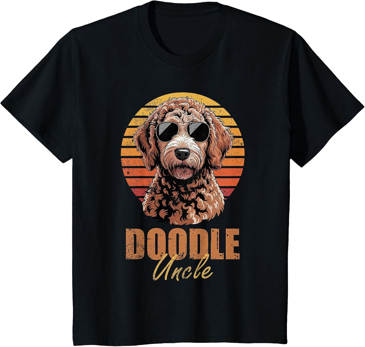 Cool Retro Doodle Uncle Funny Vintage Dog Lovers T-Shirt - Black