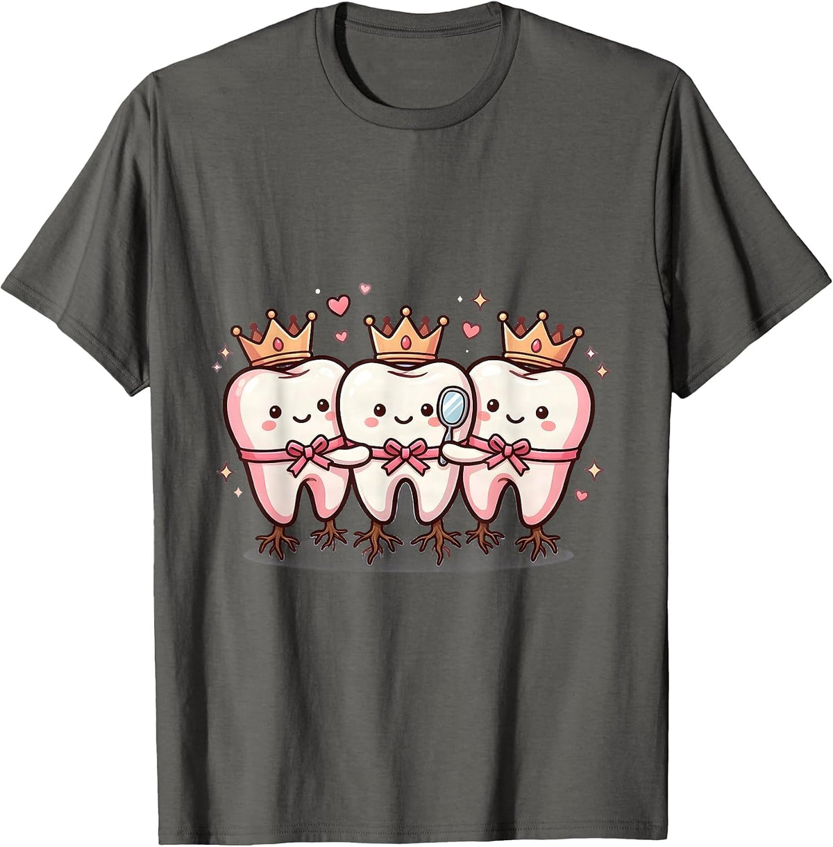 Cute Tooth Mascots Dental Breast Cancer Awareness October T-Shirt - Asphalt Grey
