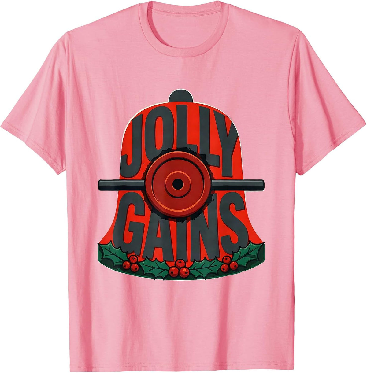 Men's Jolly Gains Funny Christmas Gym Weightlifting Workout T-Shirt - Pink