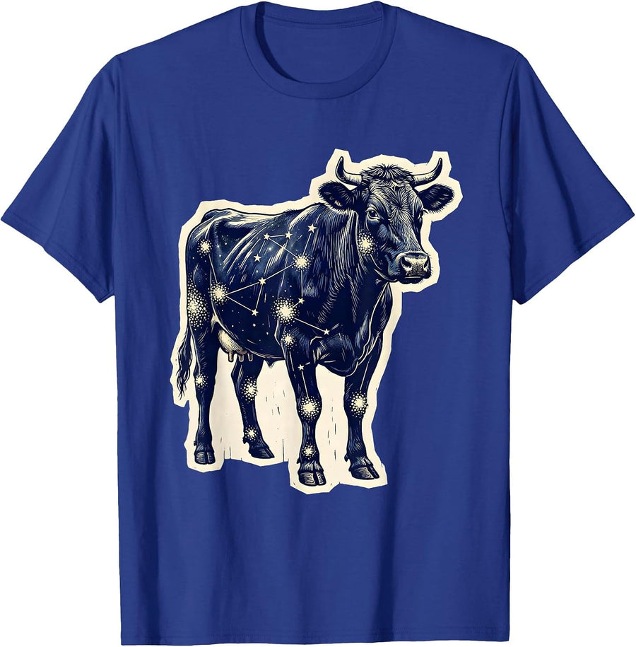 Cow Constellation Star Map Silhouette T-Shirt - Royal Blue