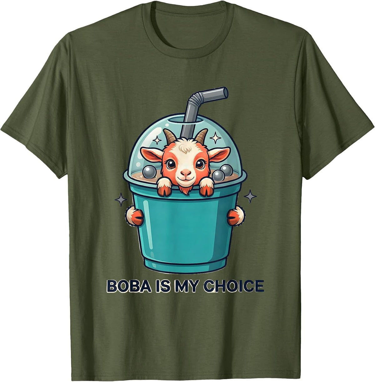 Men's Boba Is My Choice Kawaii Goat Boba Tea Lover Cute Anime T-Shirt - Olive Green