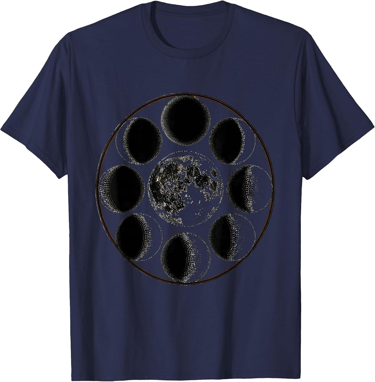 Men's Halftone Moon Phases Row Celestial Design T-Shirt - Navy Blue