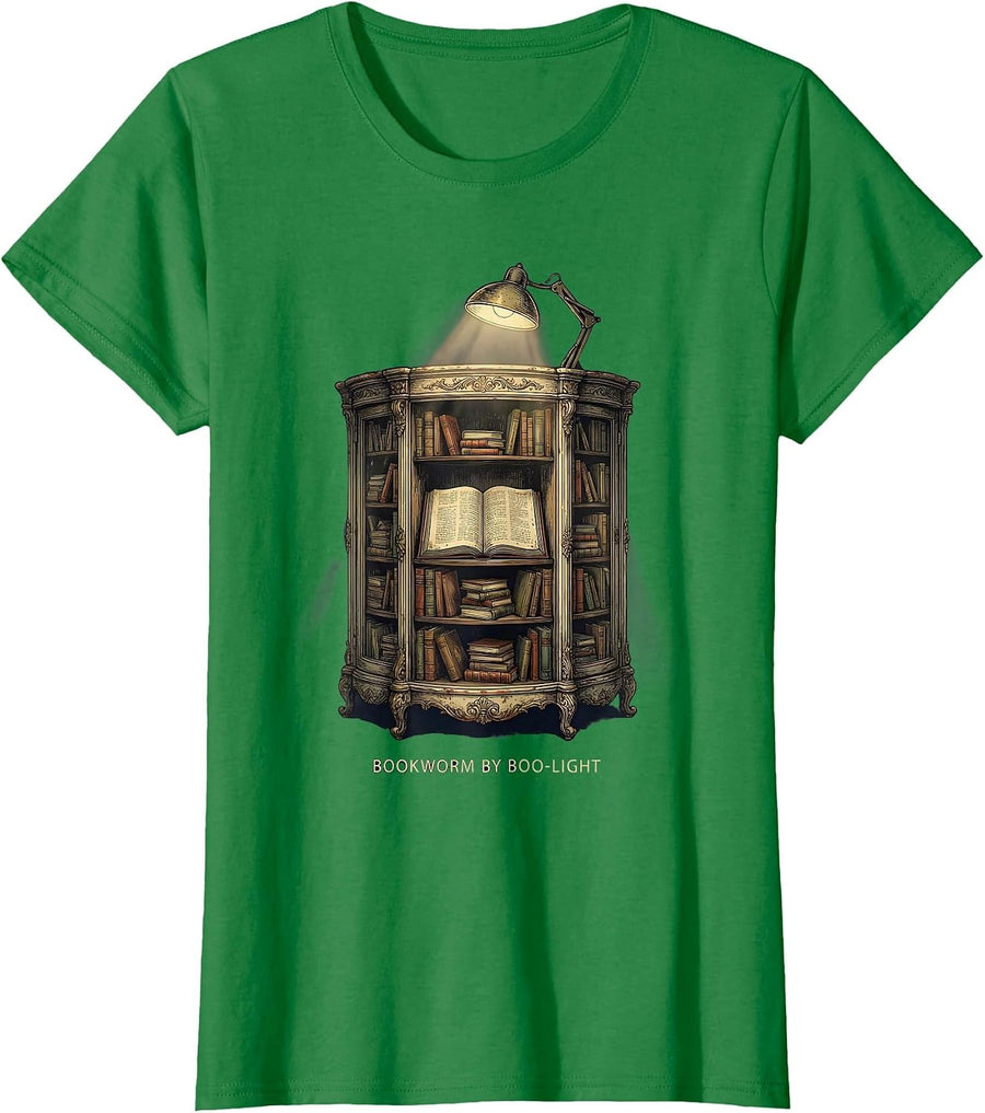 Women's Bookworm By Boo-light Vintage Ghost Reading Book Lover T-Shirt - Kelly Green