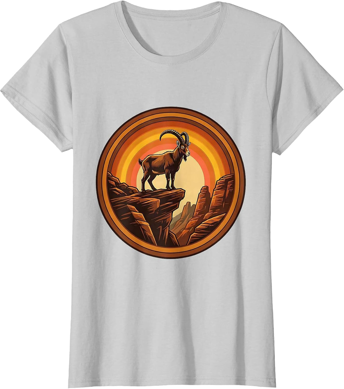 Mountain Goat Autumn Cliff Fall Wildlife Design T-Shirt - Silver Grey