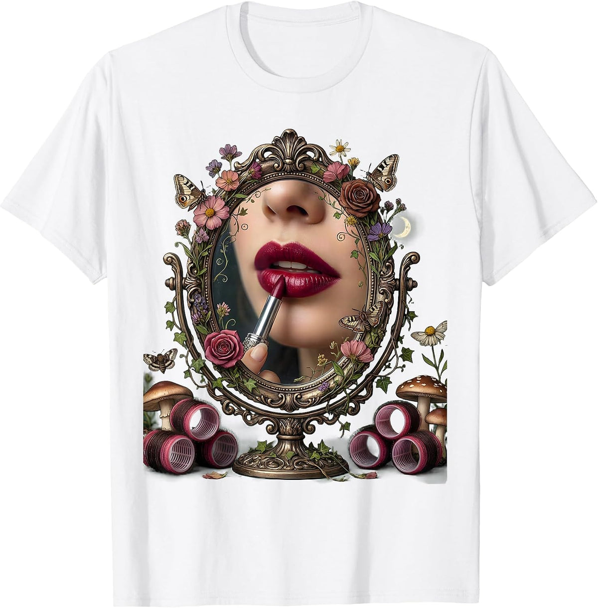 Men's Mimi Glam Rollers Lipstick Illustration T-Shirt - White