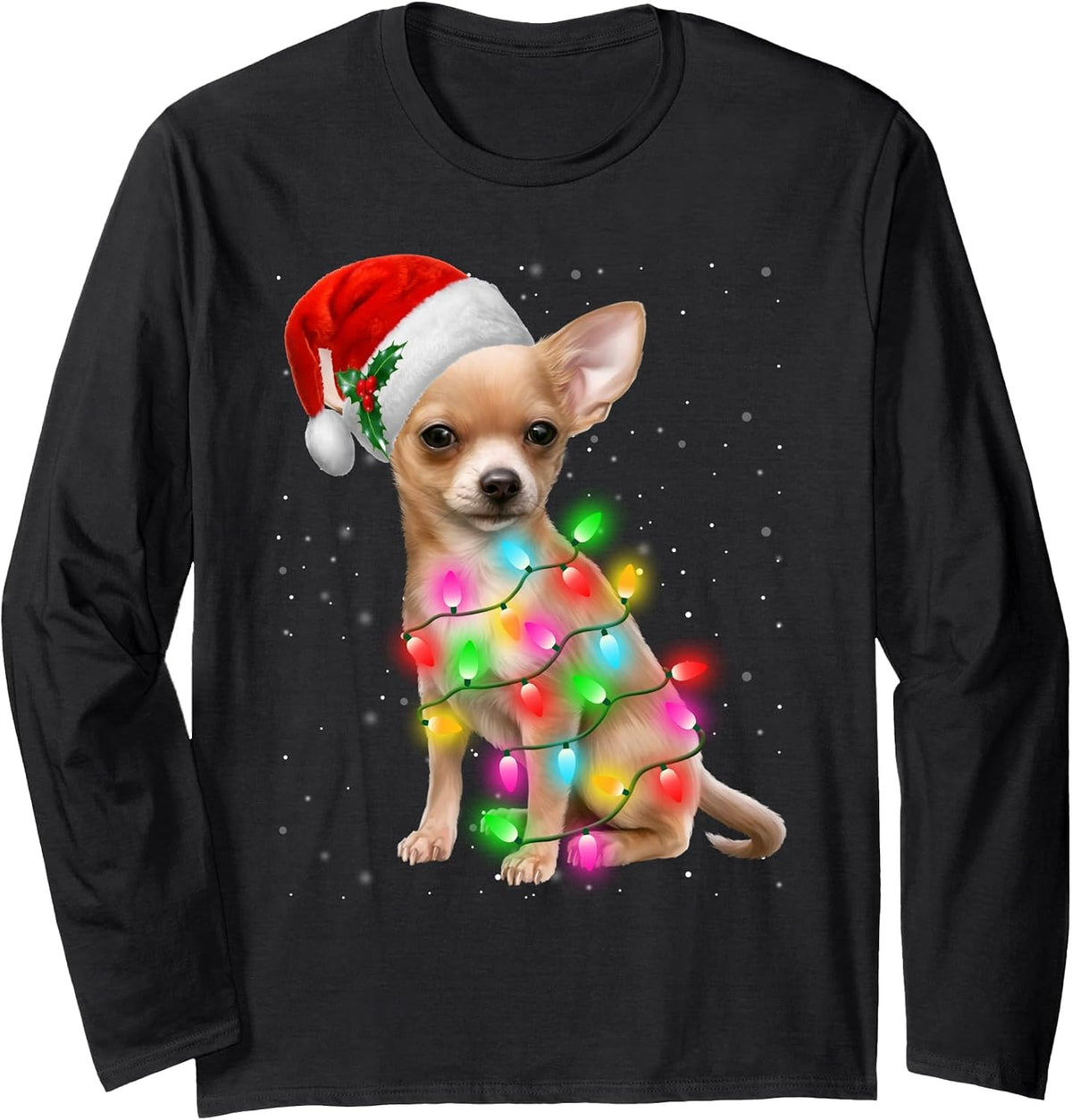 Chihuahua Dogs Tree Christmas Sweater Xmas Gifts Pet Dog Long Sleeve T-Shirt - Adult Unisex Black