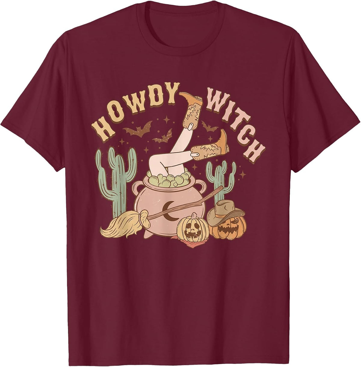 Howdy Witch Cowgirl Rodeo Western Halloween T-Shirt - Burgundy