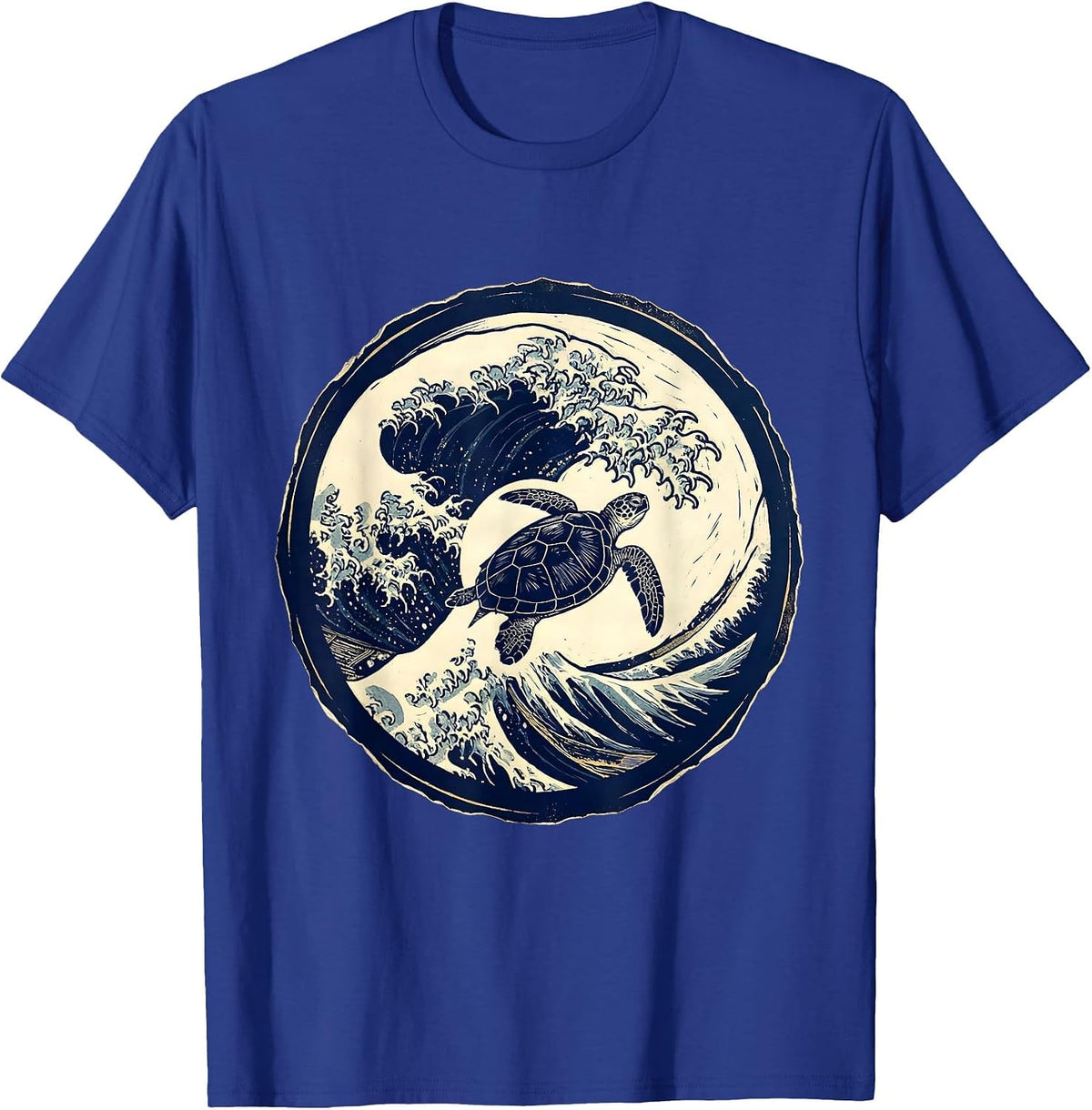 Men's Turtle Silhouette Crashing Ocean Wave Graphic T-Shirt - Royal Blue