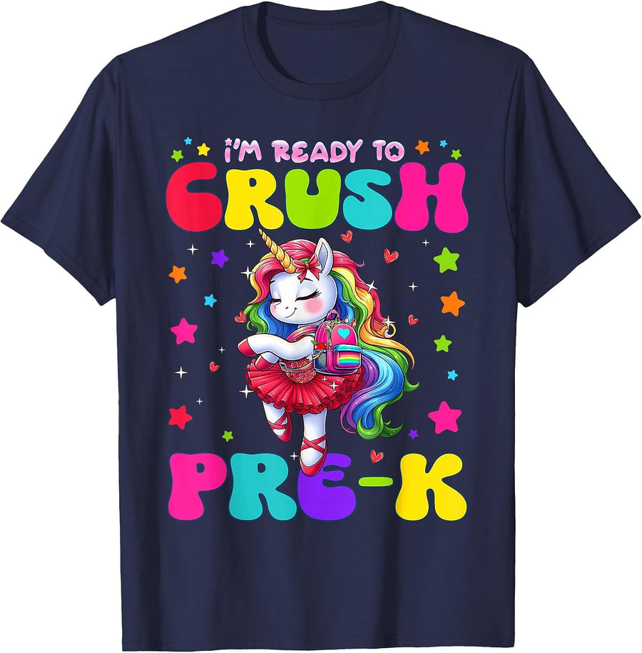 I’m Ready to Crush Pre-K Girls Ready to Crush Preschool T-Shirt - Navy Blue