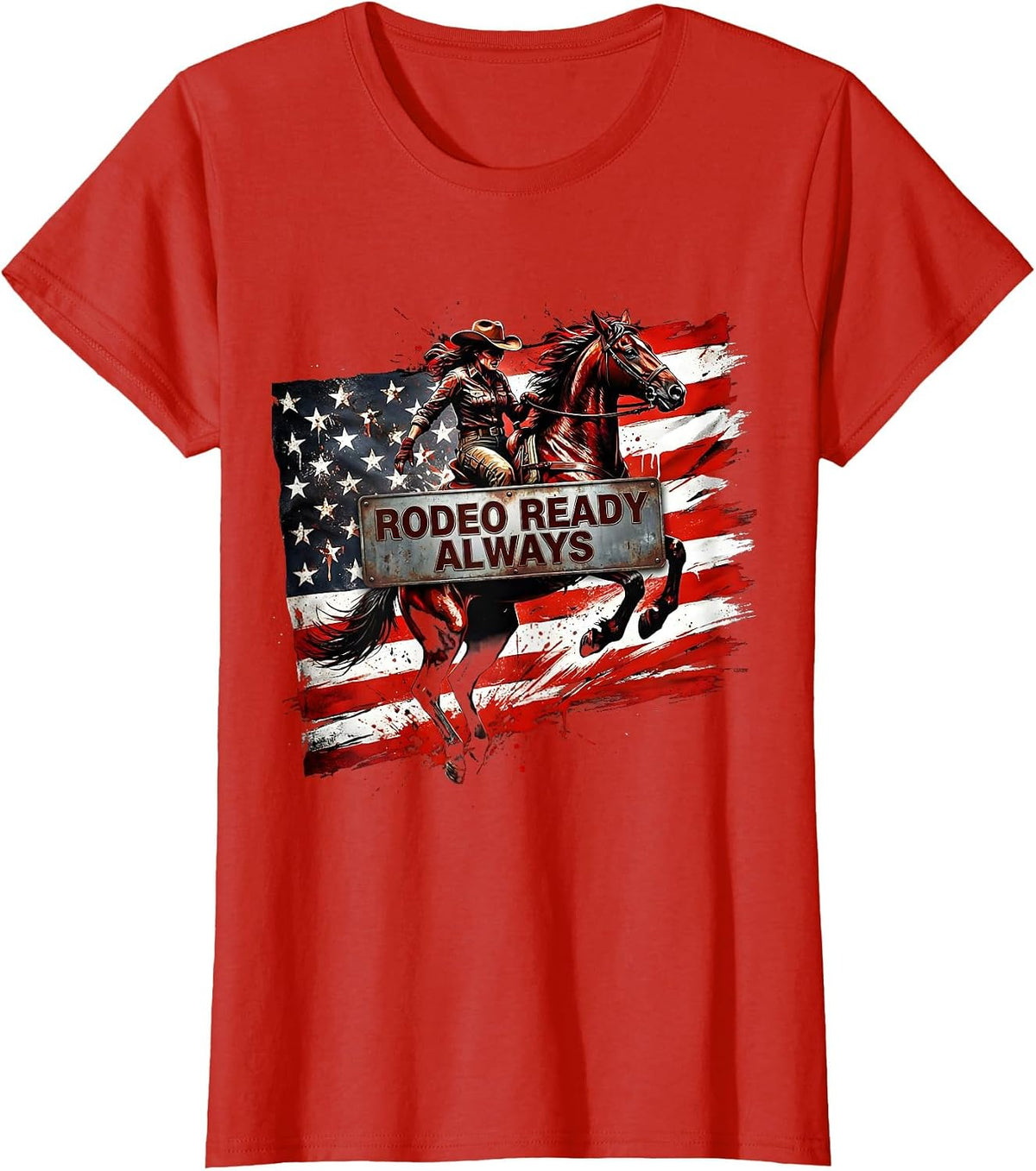 Women's Rodeo Ready Always Cowgirl Design T-Shirt - Red