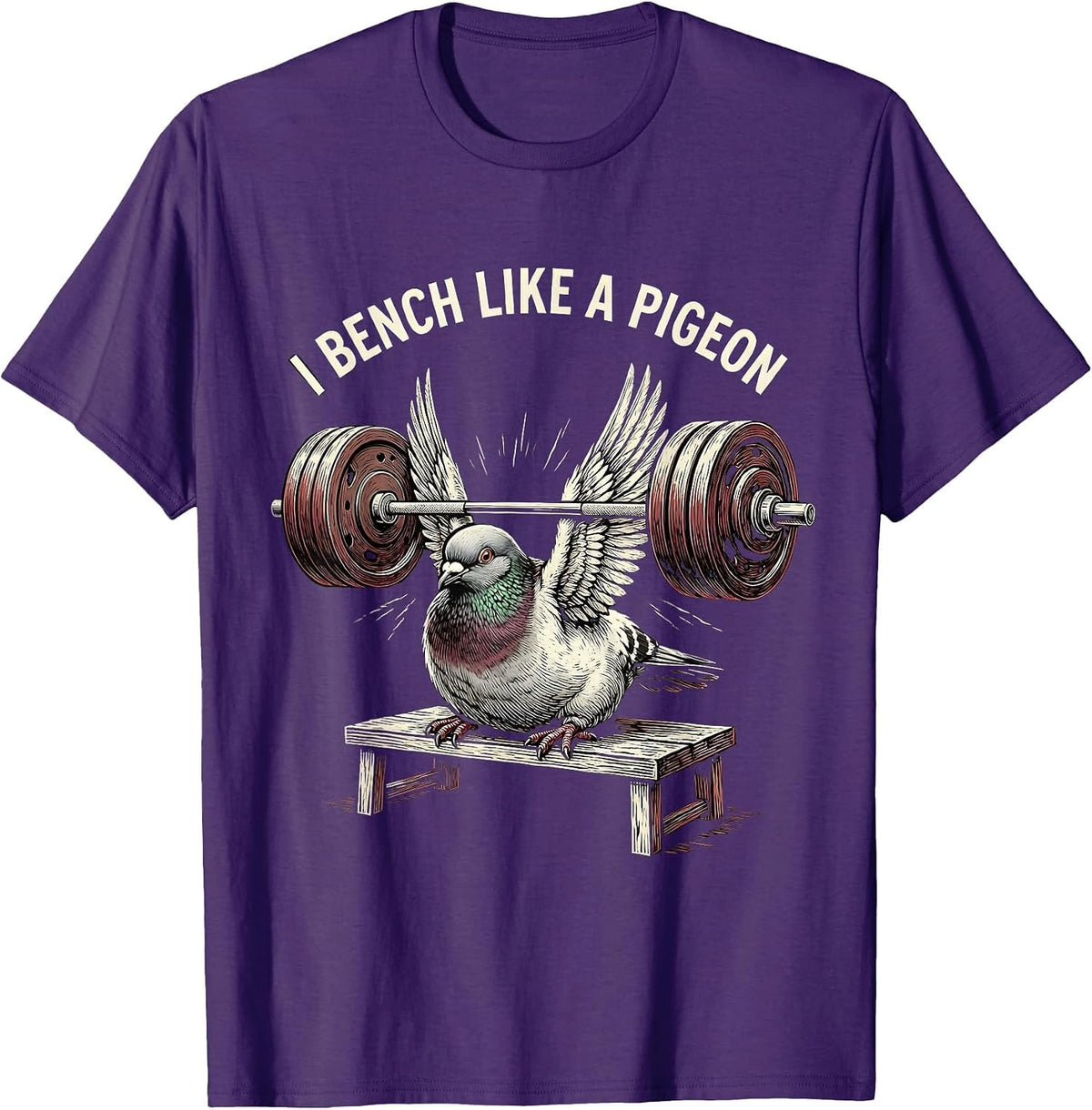 Men's I Bench Like A Pigeon Funny Gym Meme Weightlifting Humor T-Shirt - Purple