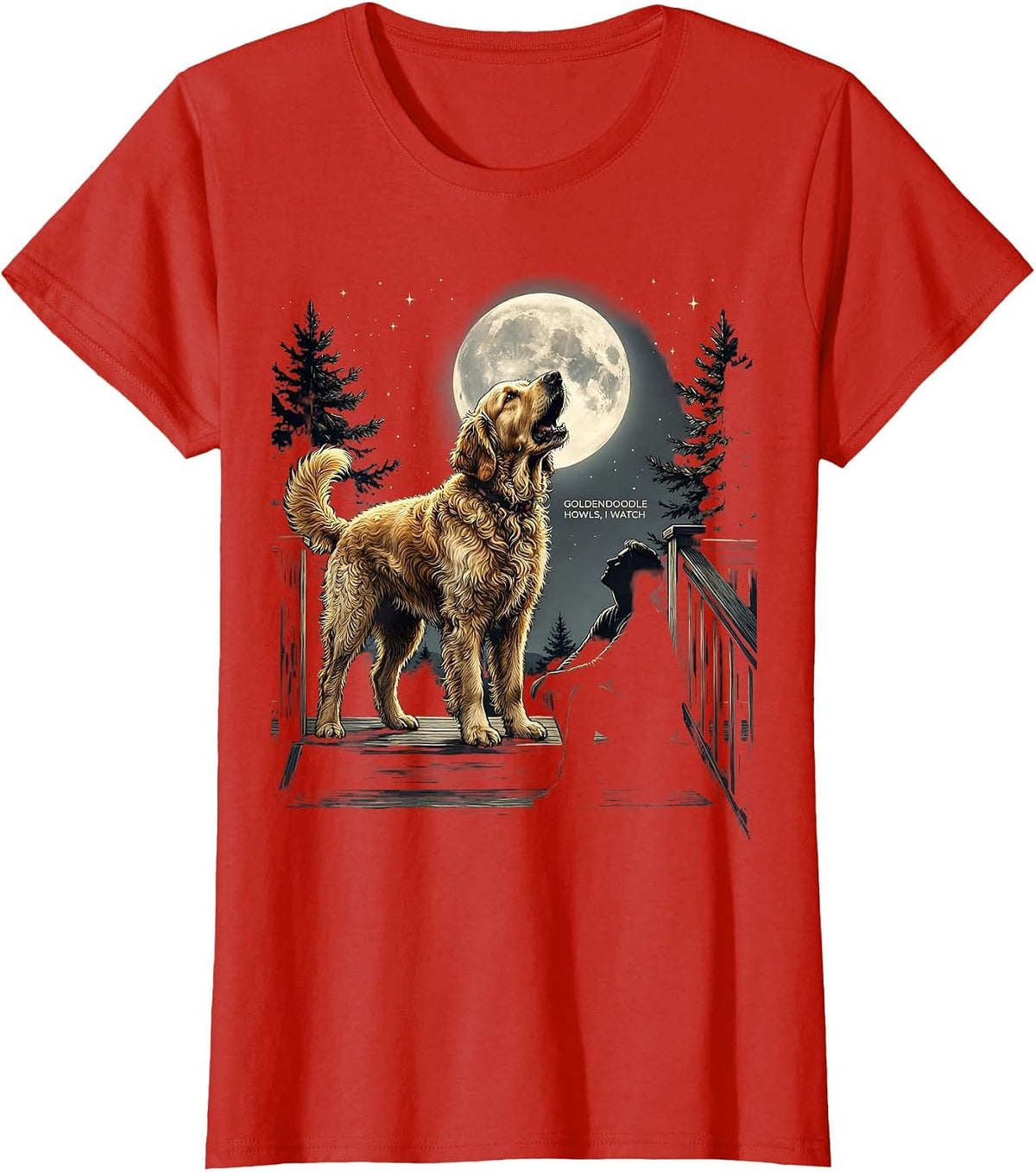 Women's Goldendoodle Howls, I Watch Vintage 90s Retro Animal T-Shirt - Red