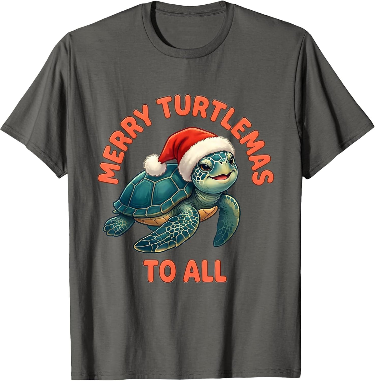 Merry Turtlemas To All Cute Kawaii Sea Turtle Santa Hat T-Shirt - Asphalt Grey