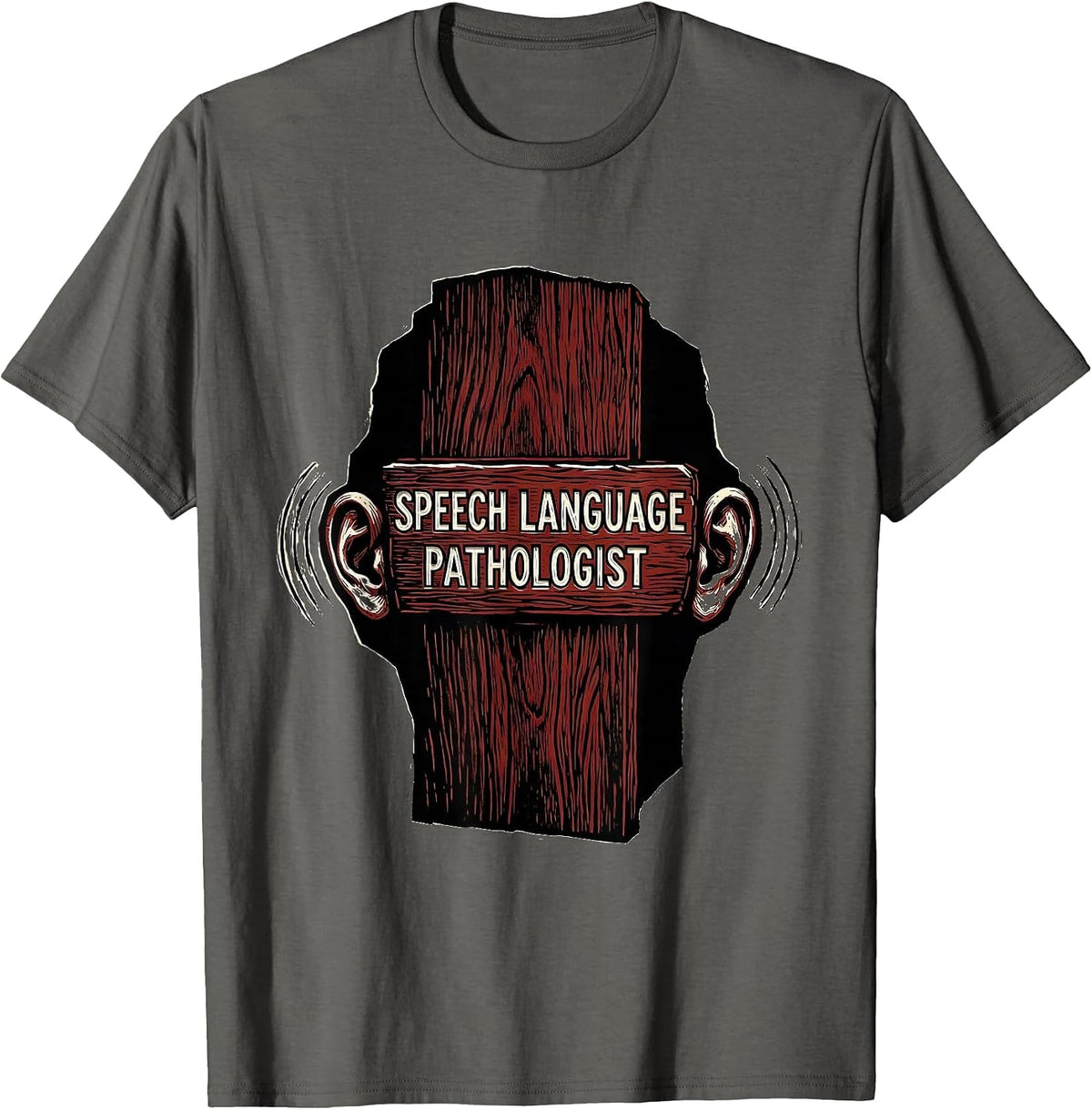 Speech Language Pathologist Linocut Retro SLP Professional T-Shirt - Asphalt Grey