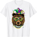 Bear Animal Lover Cute Mardi Gras Carnival Jester T-Shirt, Men, White, Large - As Pictured
