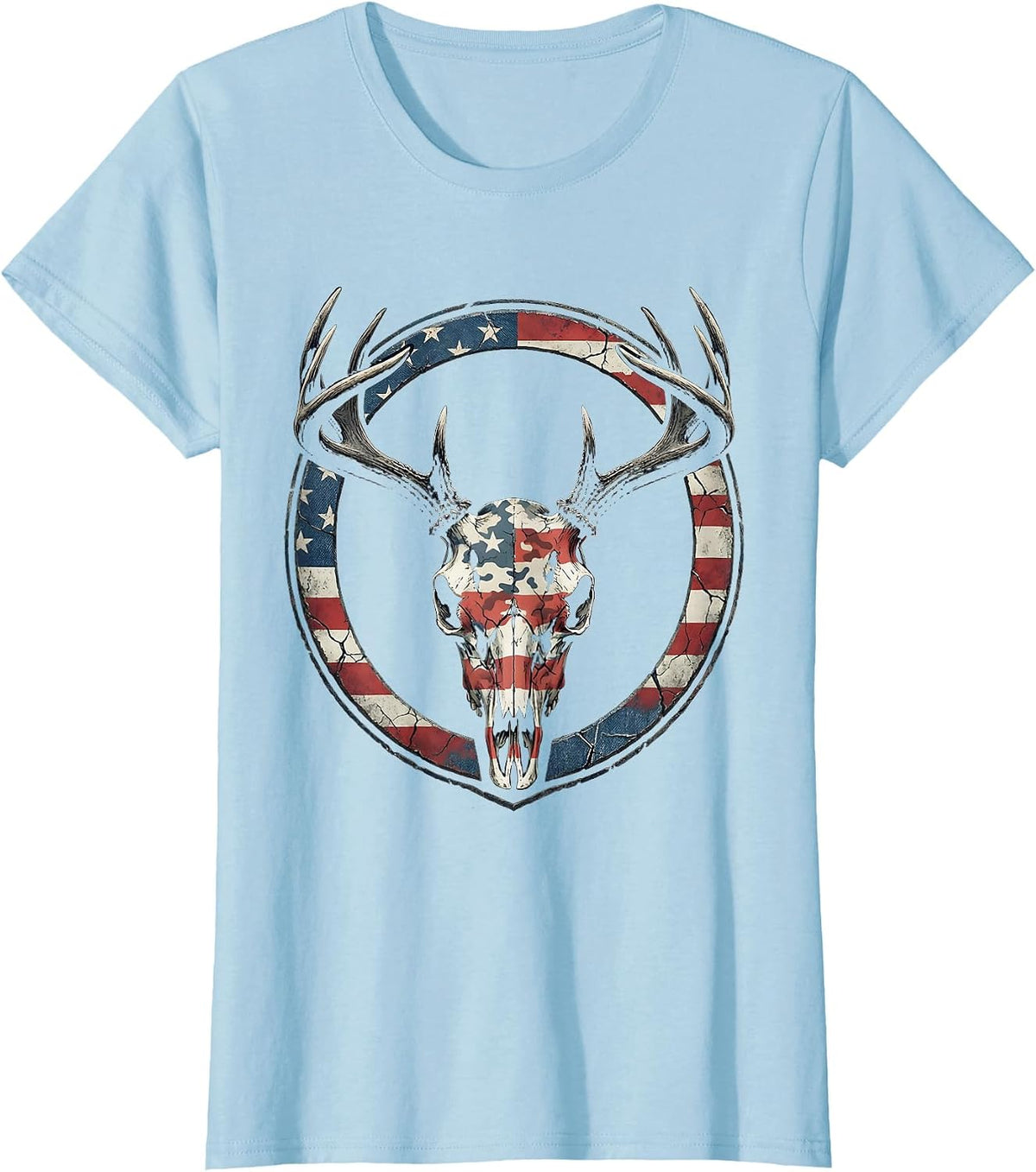 Deer Skull Camo Overlay Hunting Design T-Shirt - Baby Blue