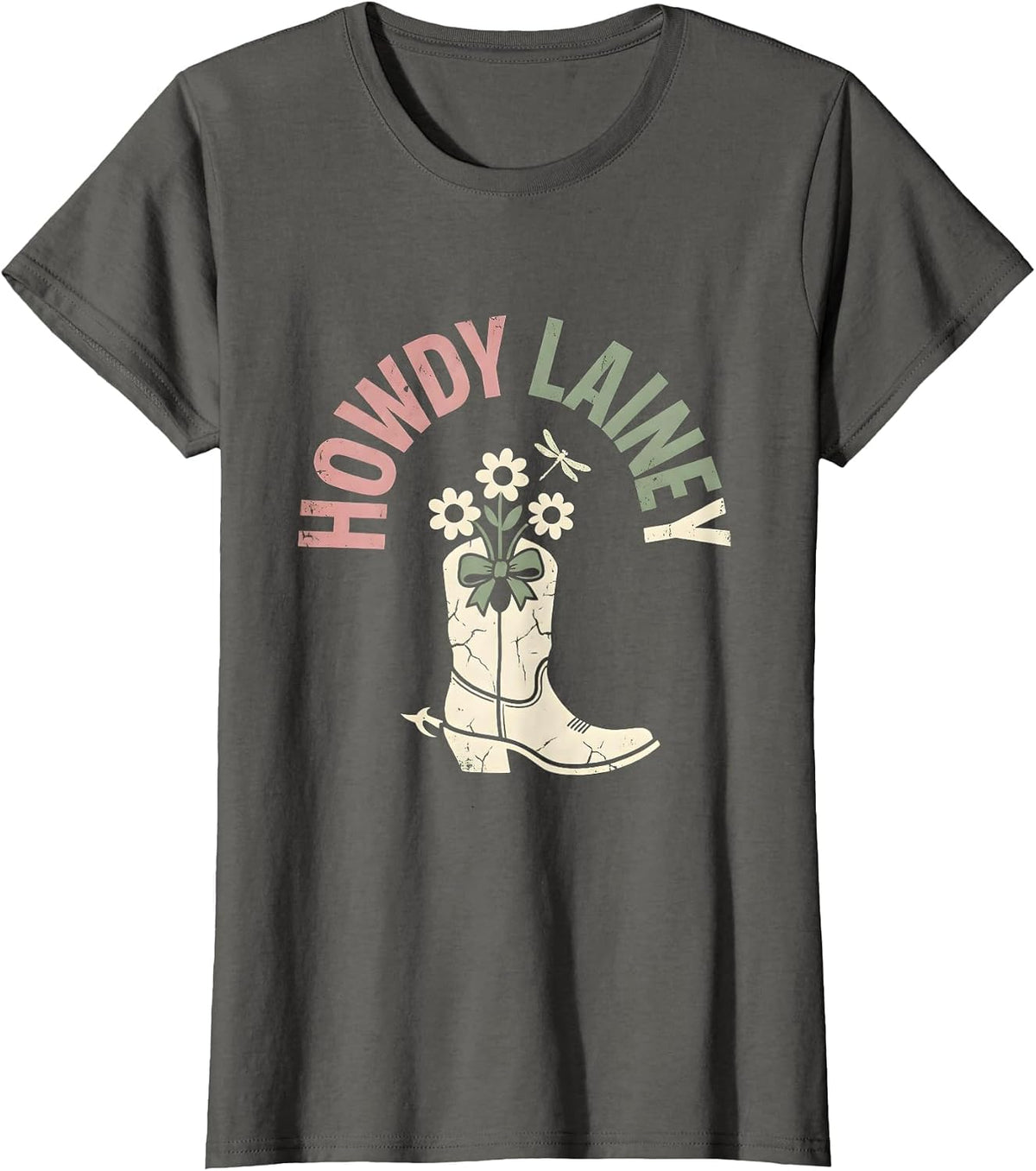 Women's Howdy Lainey Floral Boho Cowgirl Gift for Her T-Shirt - Asphalt Grey