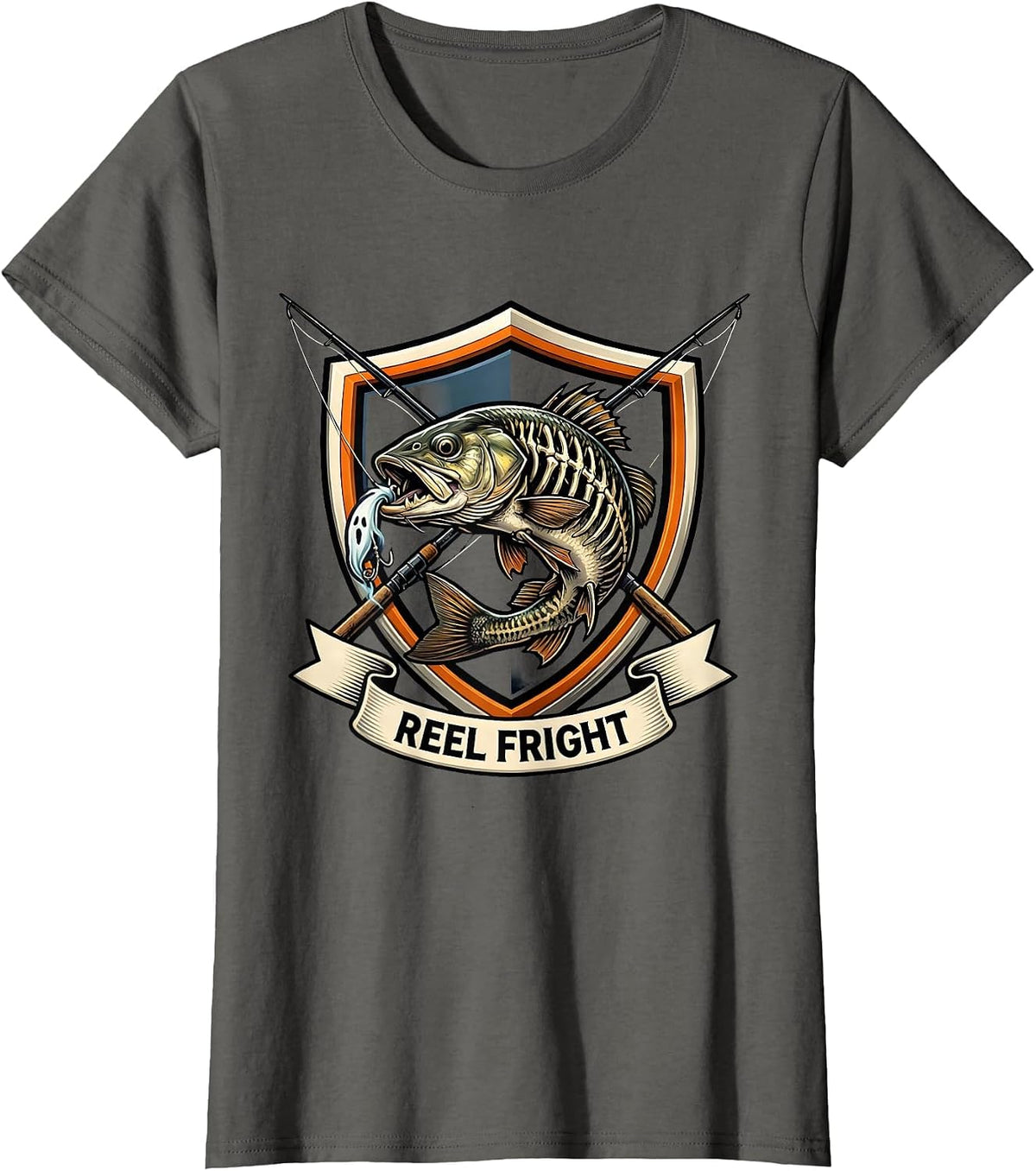 Women's Reel Fright Emblem Halloween Fishing Ghost Trout Men Boys T-Shirt - Asphalt Grey