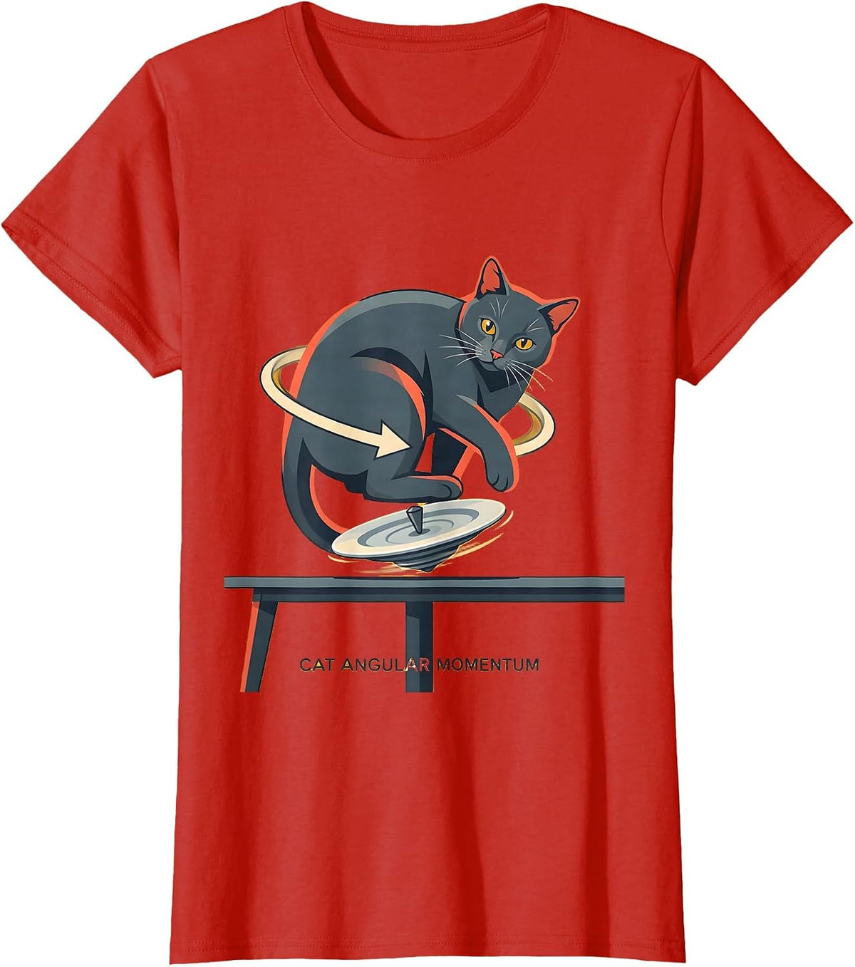 Cat Angular Momentum Funny Cat Science Math Teacher Student T-Shirt - Red