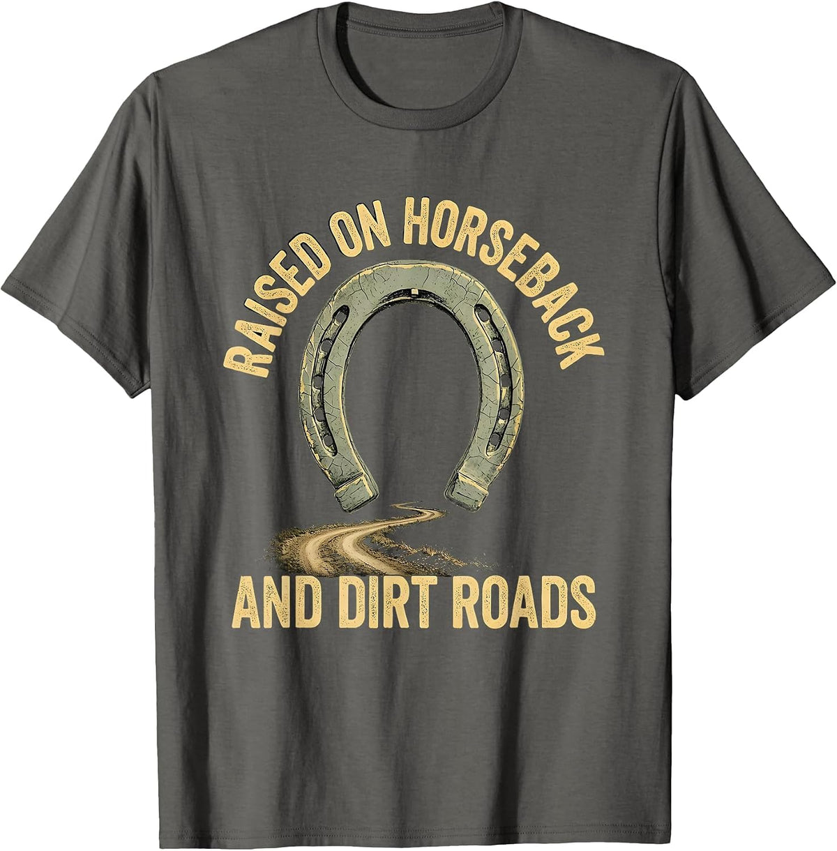 Men's Raised On Horseback And Dirt Roads Boho Western Cowboy Rodeo T-Shirt - Asphalt Grey