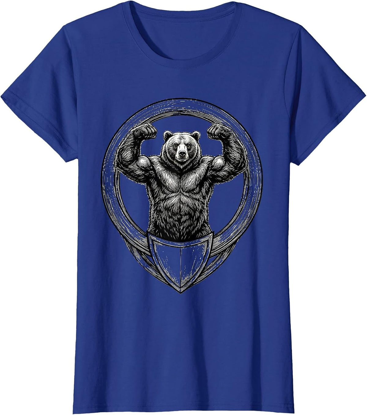 Women's Mighty Bear Flexing Biceps Gym Graphic T-Shirt - Royal Blue