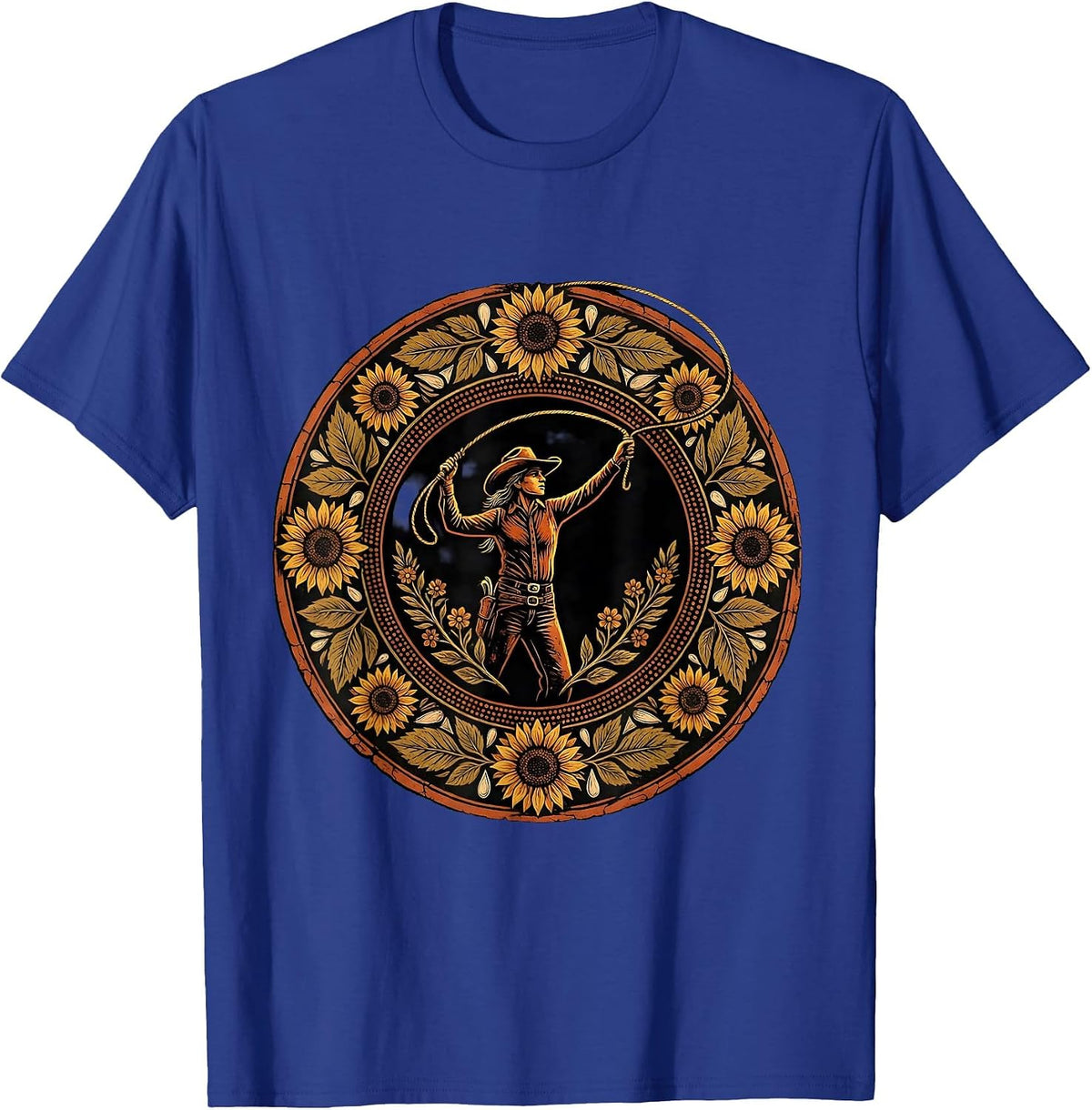 Rodeo Lasso Cowgirl Graphic Tee T-Shirt - Royal Blue