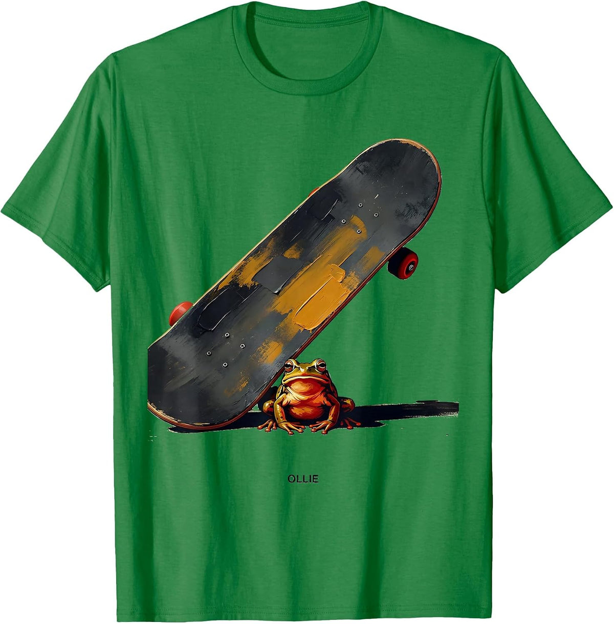 Men's Ollie Grumpy Frog Skateboard Funny Japanese Streetwear T-Shirt - Kelly Green