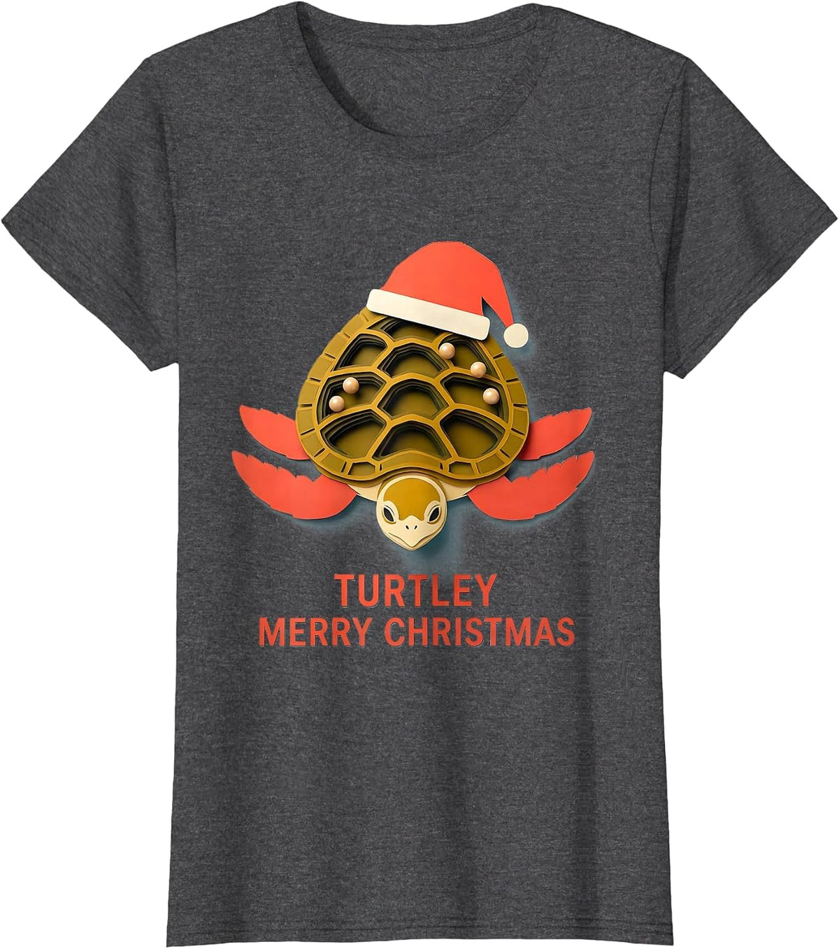 Women's Turtley Merry Christmas Paper Cutout Sea Turtle Lover T-Shirt - Dark Heather Grey