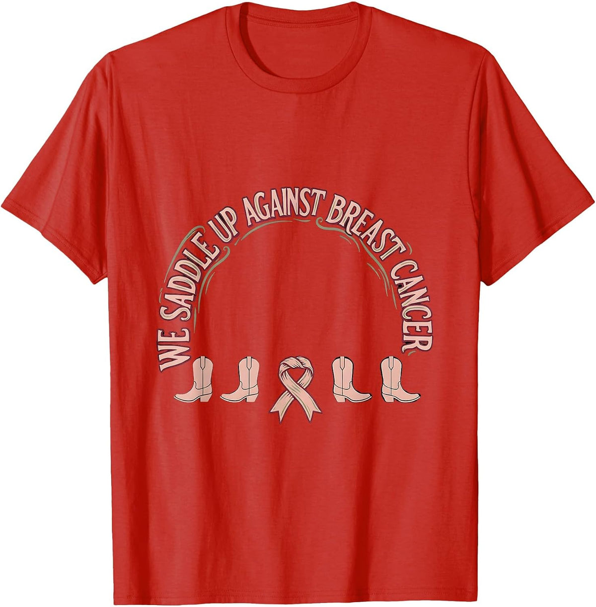 Men's We Saddle Up Against Breast Cancer Boho Western Cowgirl Pink T-Shirt - Red