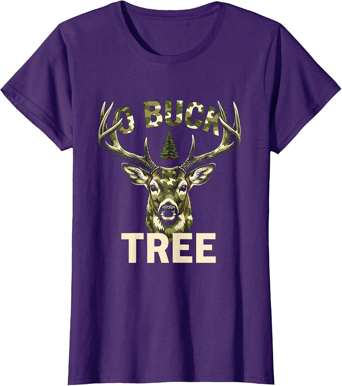 Women's O Buck Tree Stencil Camo Deer Hunting Christmas Party Gift T-Shirt - Purple