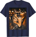 German Shepherd Drinking Iced Coffee Funny Dog Lover Meme T-Shirt - Navy Blue