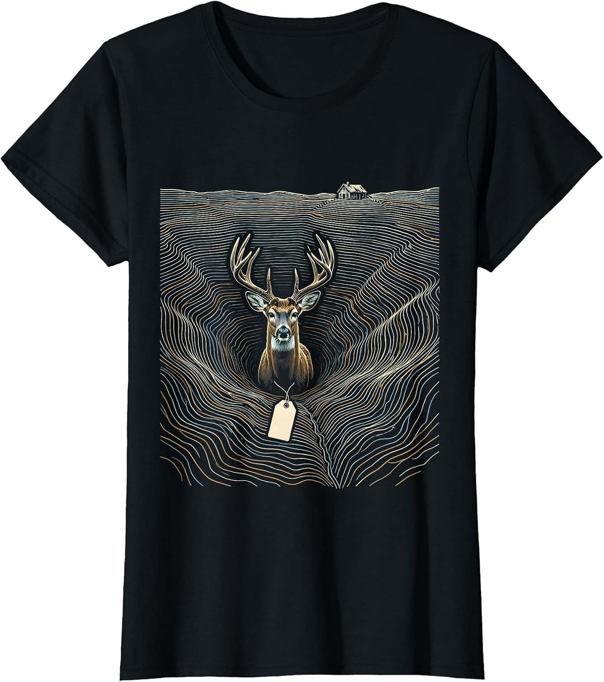 Women's Whitetail Buck Topographic Contour Deer Hunting Dad Humor T-Shirt - Black