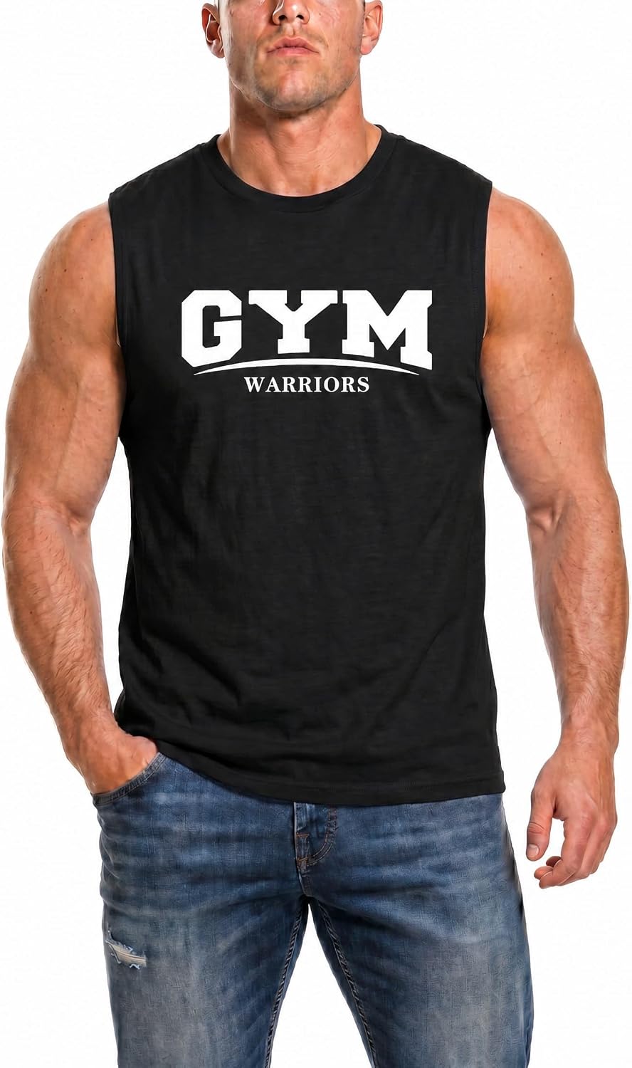 Men's Sleeveless Workout Tank Top, Gym Fitness Bodybuilding Athletic Tee - J4-black