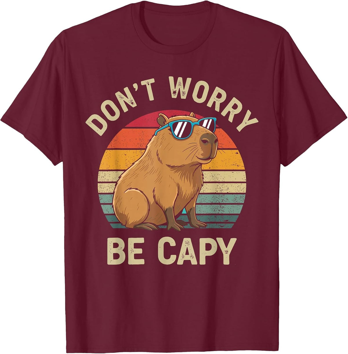 Dont Worry Be Capy Capybara T-Shirt - Burgundy