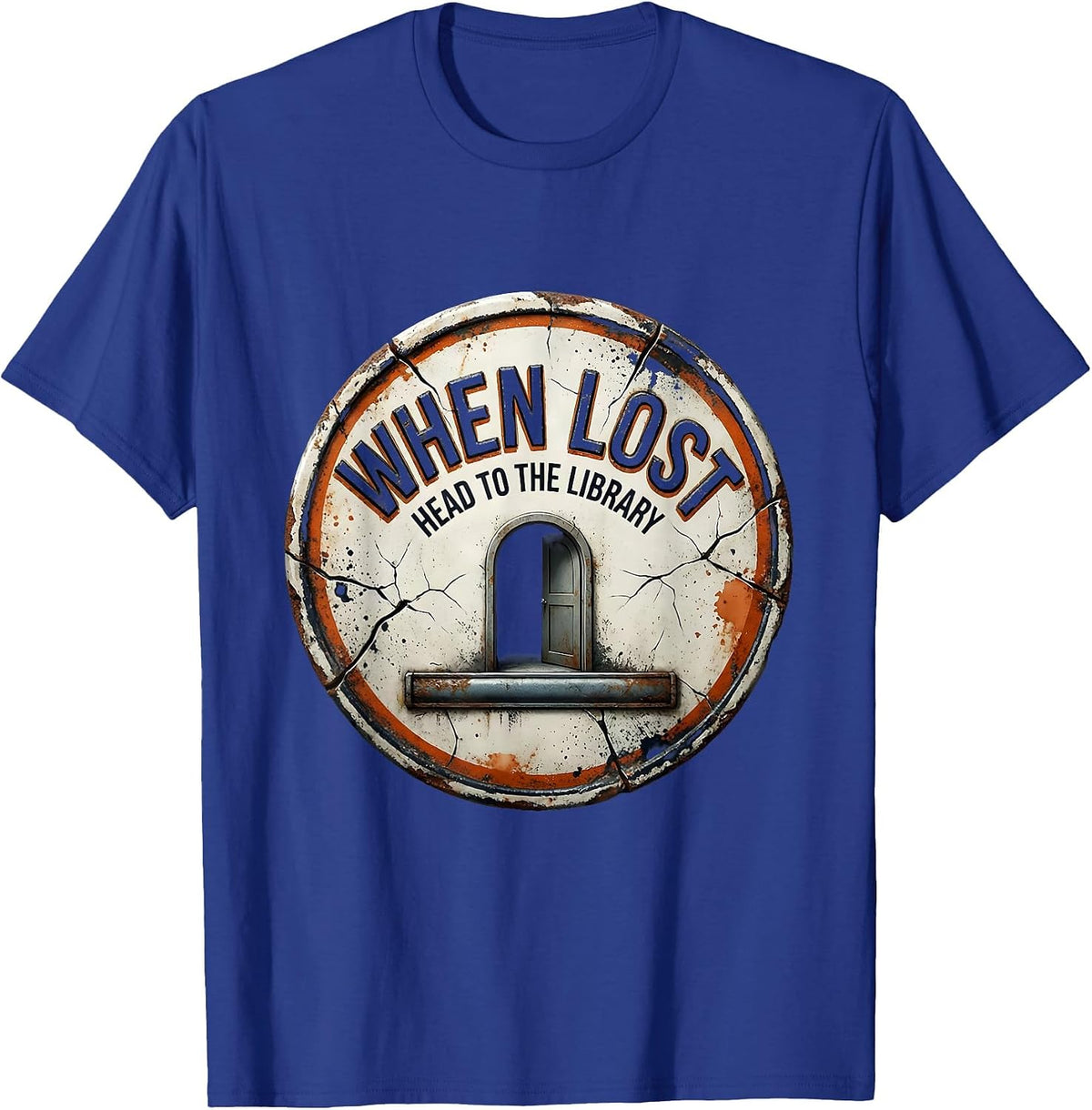 Men's When Lost, Head To The Library Funny Bookworm Library Lover T-Shirt - Royal Blue
