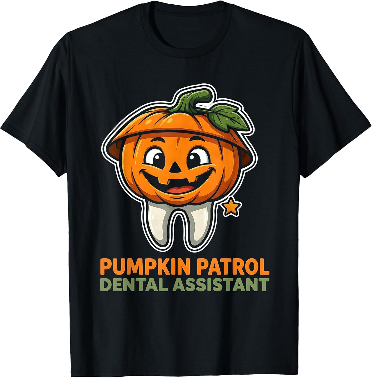 Men's Pumpkin Patrol Dental Assistant Cartoon Halloween Dental T-Shirt - Black