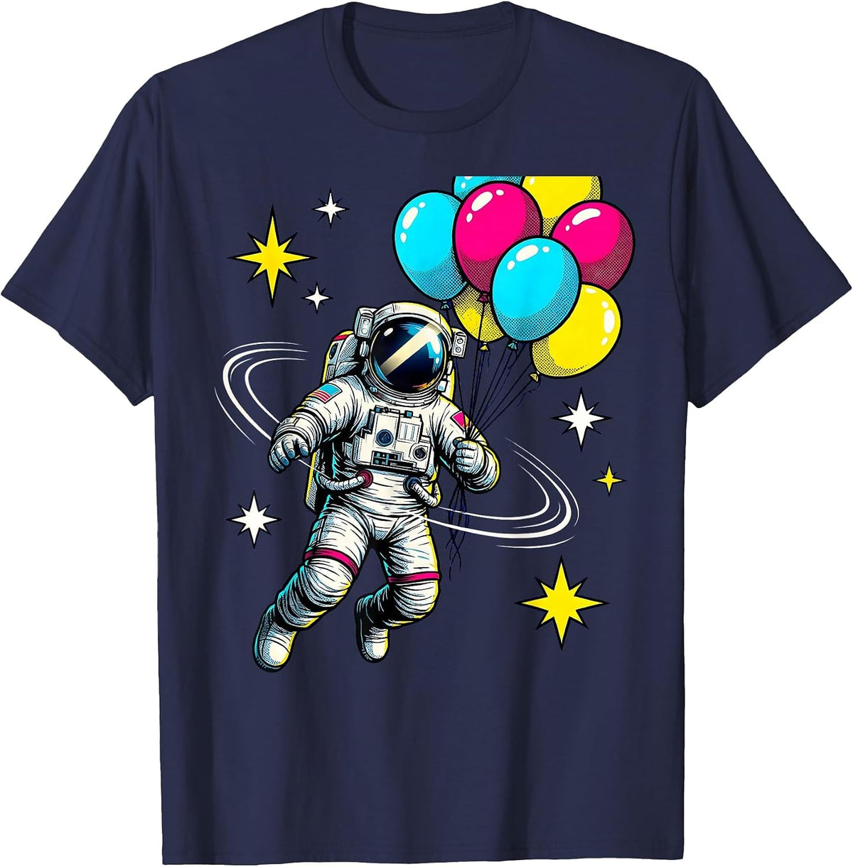 Men's Astronaut Birthday Balloons Space Illustration T-Shirt - Navy Blue