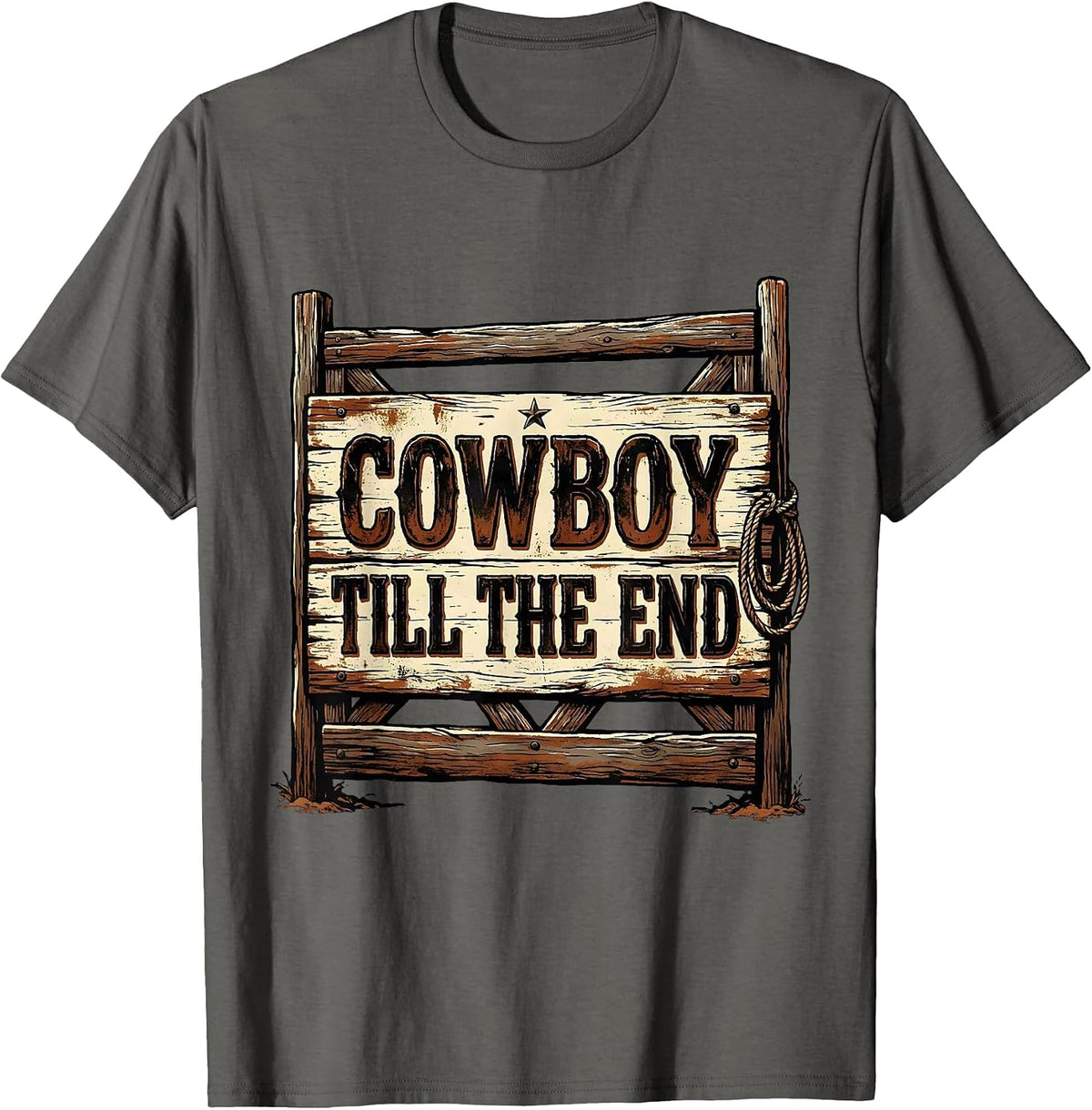 Cowboy Till The End Vintage Western Cowgirl Rodeo T-Shirt - Asphalt Grey