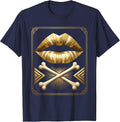 XO Lips and Bones Graphic Design T-Shirt - Navy Blue