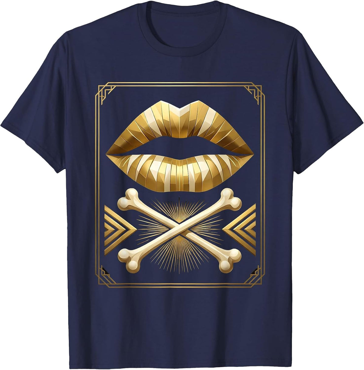 XO Lips and Bones Graphic Design T-Shirt - Navy Blue