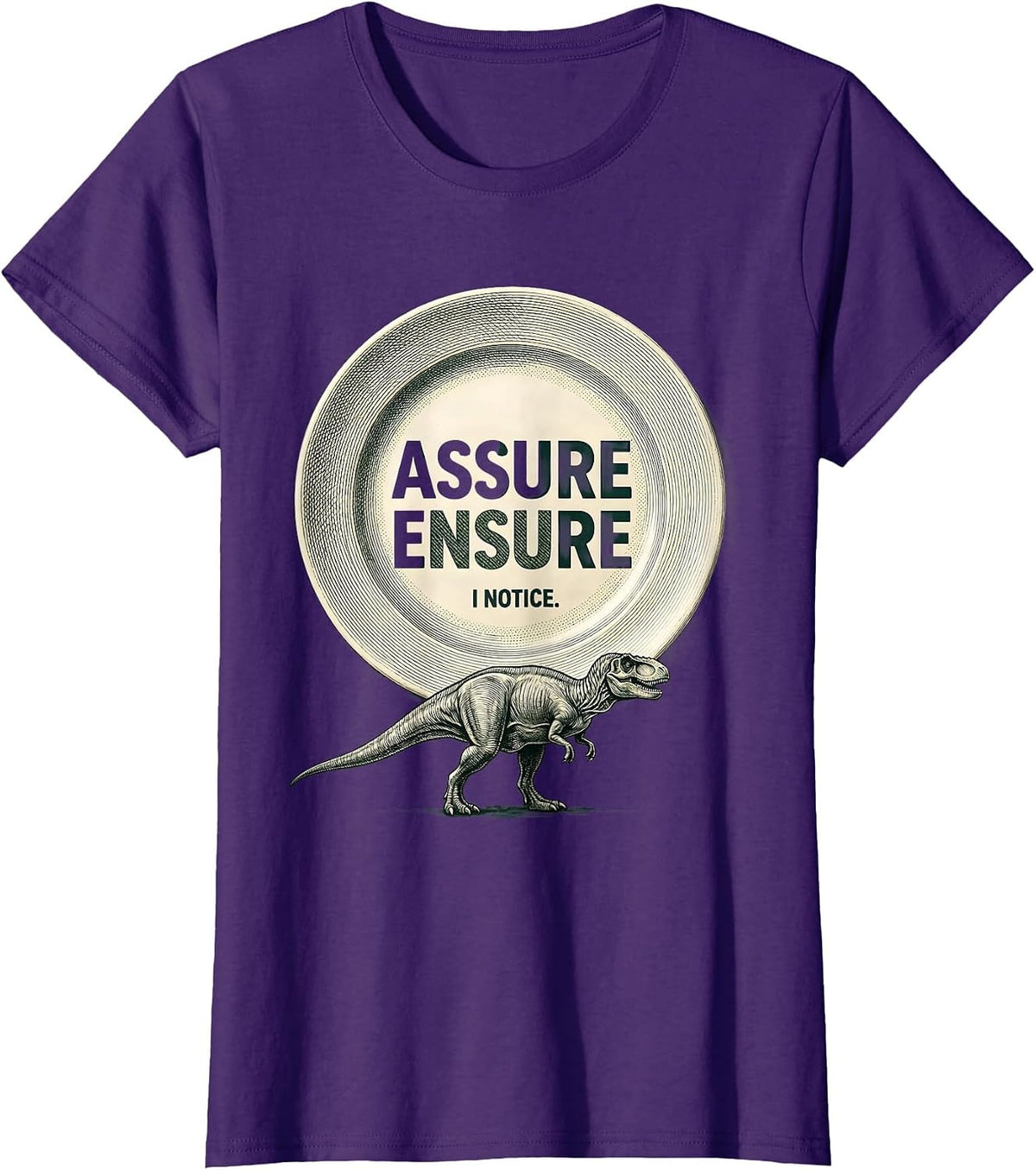 Women's Assure Ensure I Notice Funny Grammar Teacher Dinosaur Humor T-Shirt - Purple
